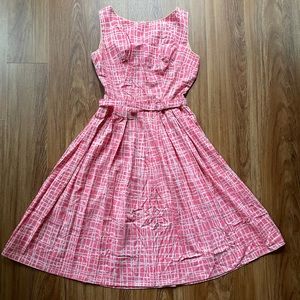 1950s vintage dress pink mcm cotton dress
